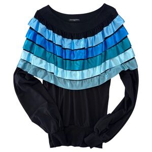 DELPHINE MURAT - VINTAGE - DELUXE BLACK LS LONG TEE SHIRT WITH RIBBONS - XS